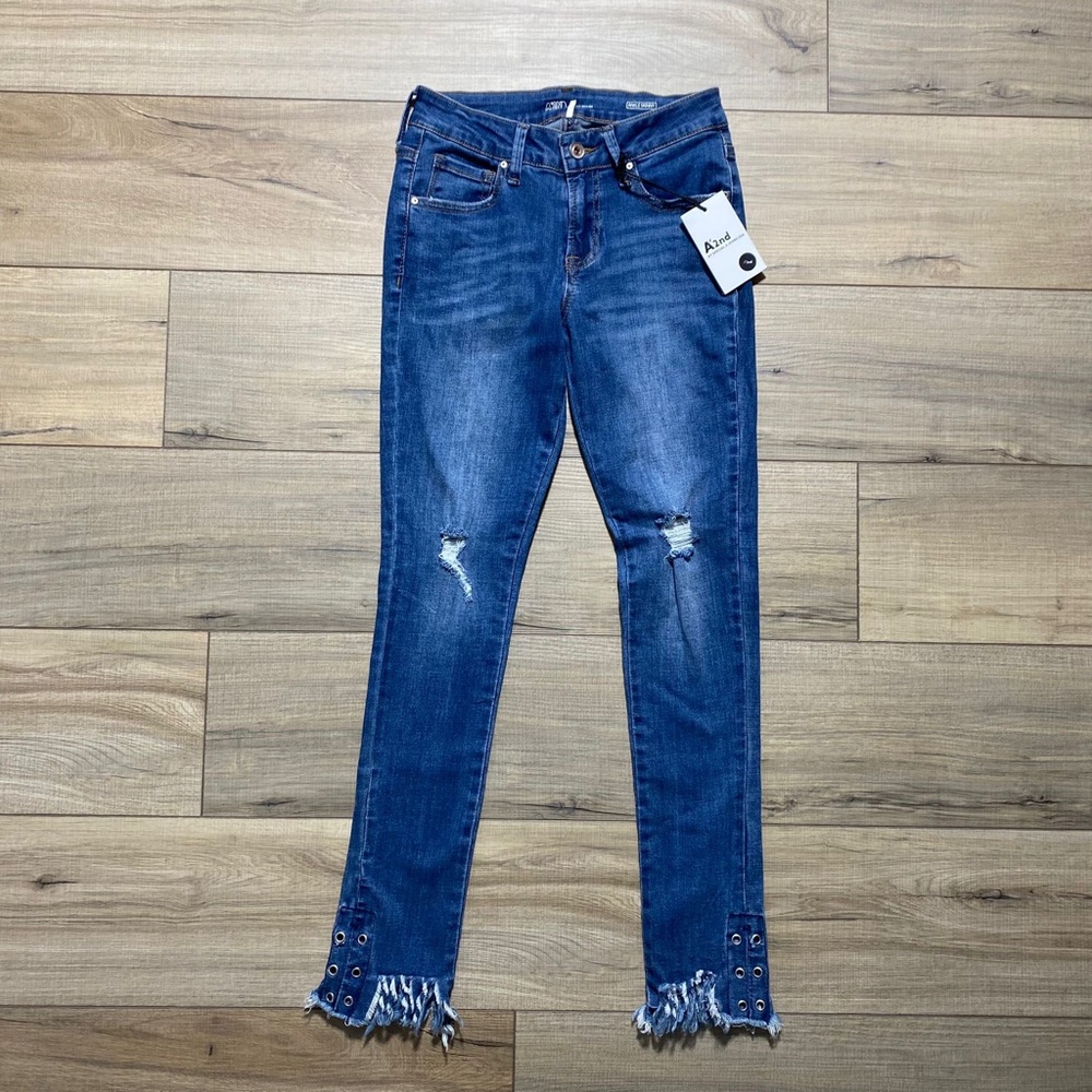A'2nd Womens Ankle Skinny Distressed Raw‎ Hem Jeans Size 1 Blue